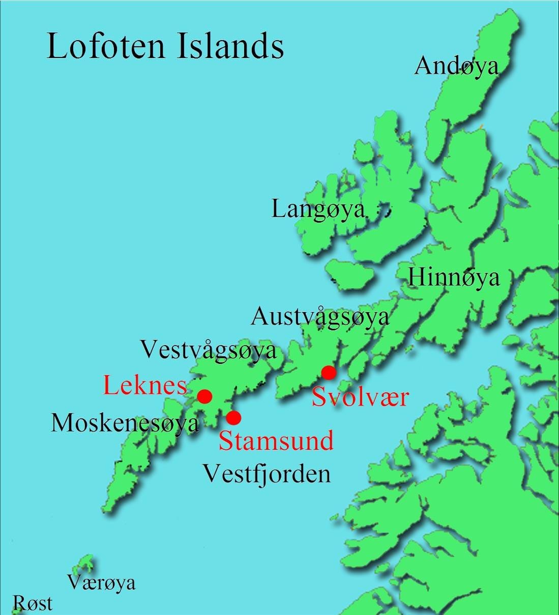 лофотенские island Norveška na karti