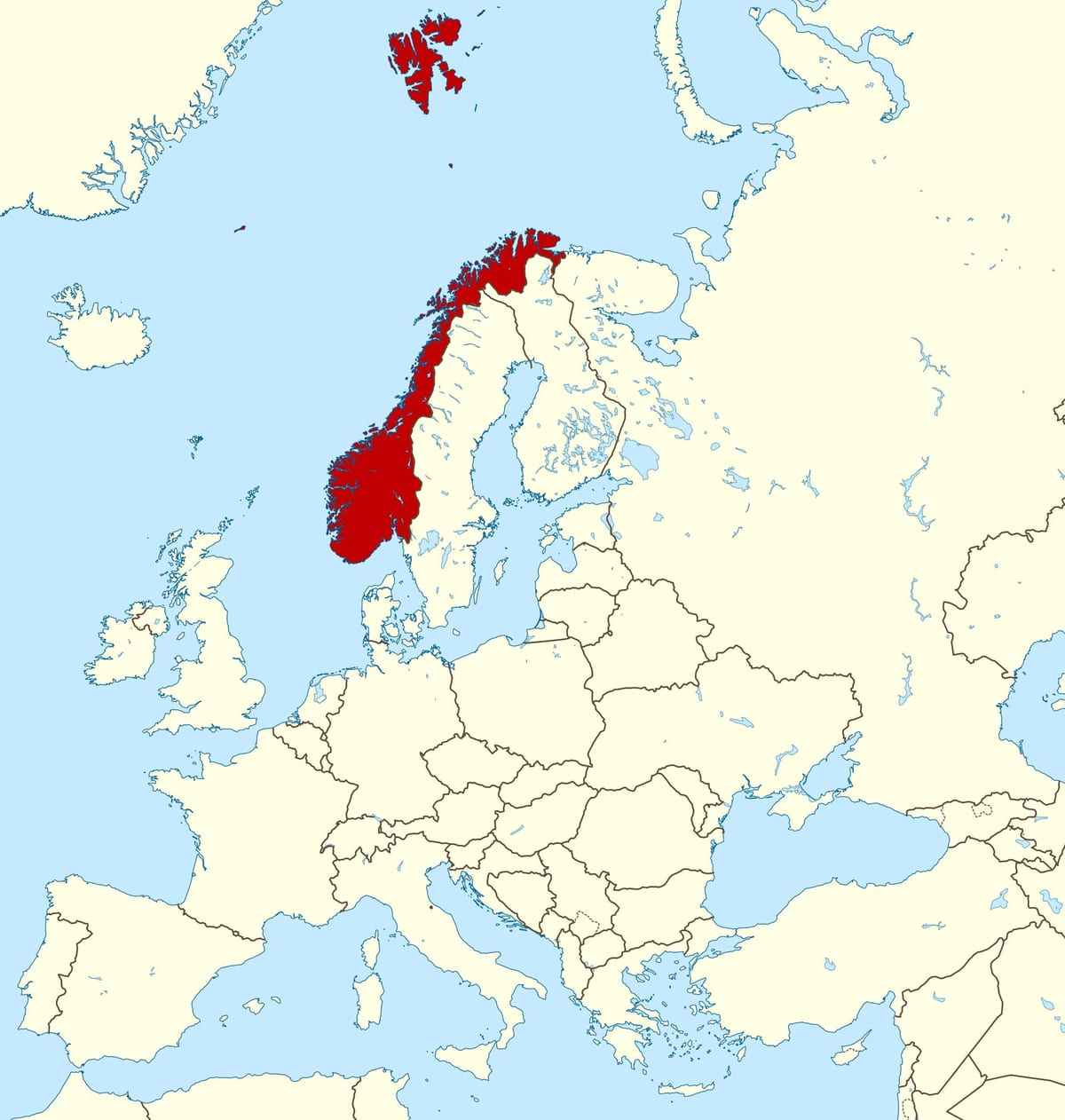 karta Norveške i Europe