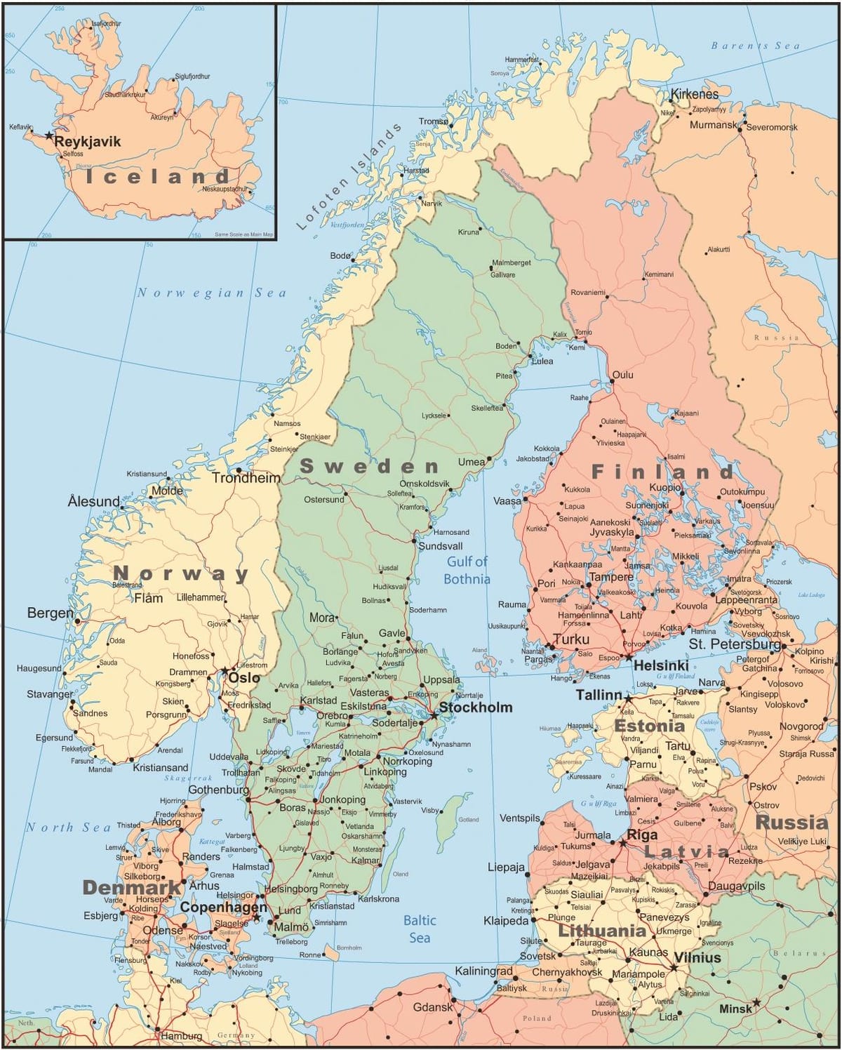 Karta zemlje Norveška 