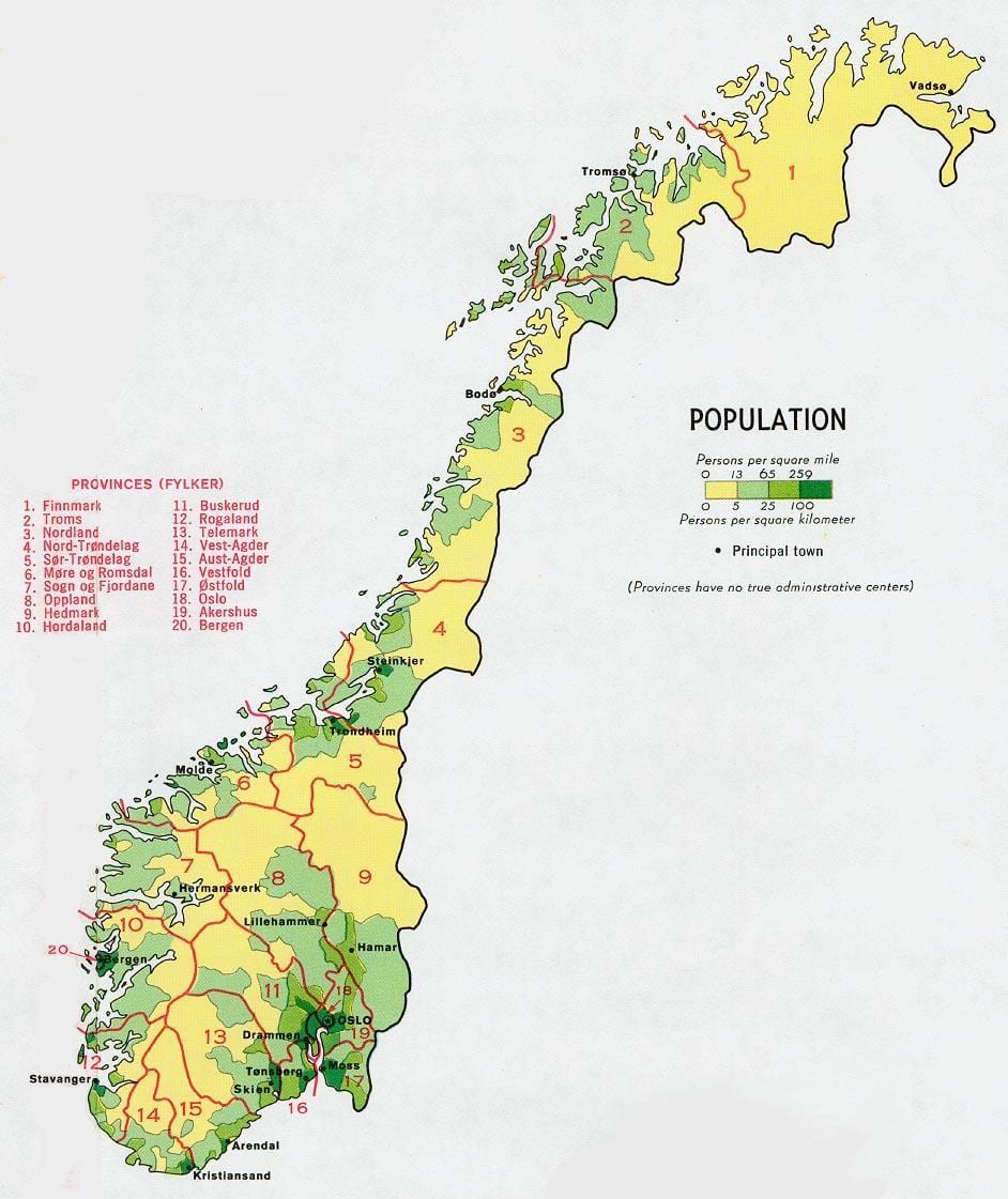 Norveška karti stanovništva