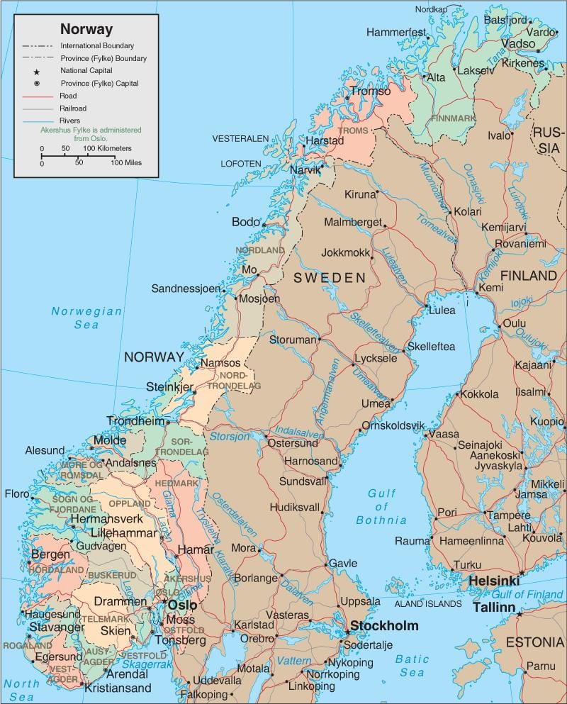 Karta Norveške slapovi