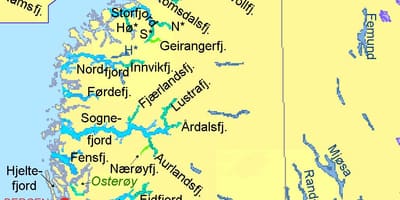 Karta Norveškoj pokazuje fjordovi