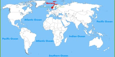 Karta svijeta, pokazuje Norveška